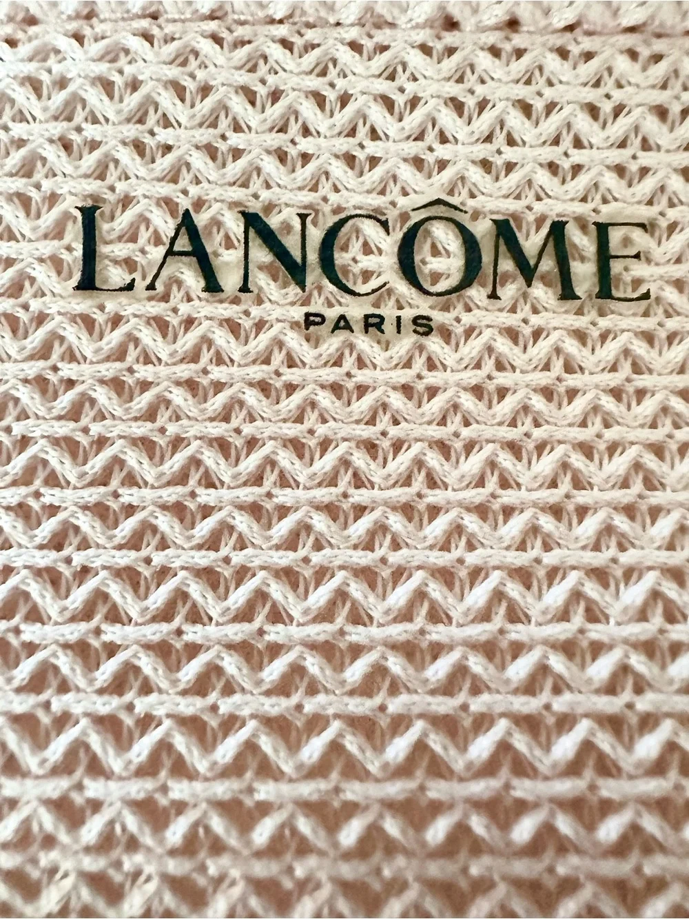 Lancôme Pink Woven Cosmetic Pouch With Black Trim. NEW